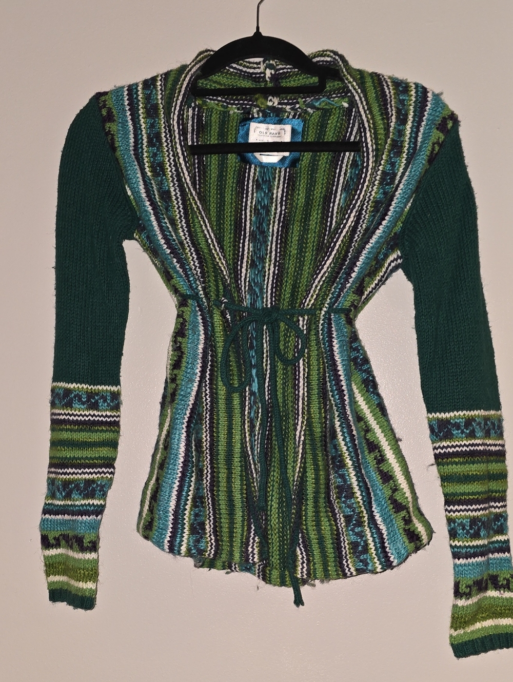 Old Navy Green Multicolor Striped Knit Cardigan Sweater
